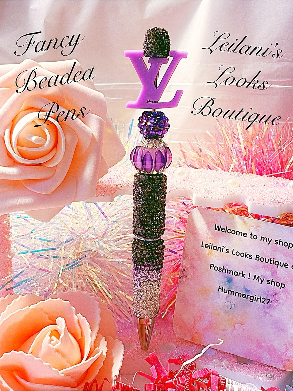 Fancy beaded Pen/gifts/purple beads/purple logo/